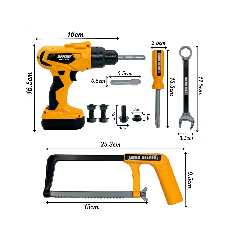 WOOPIE Zestaw Narzędzi Małego Majsterkowicza Gogle Wkrętarka Pas Na Narzędzia 16el.