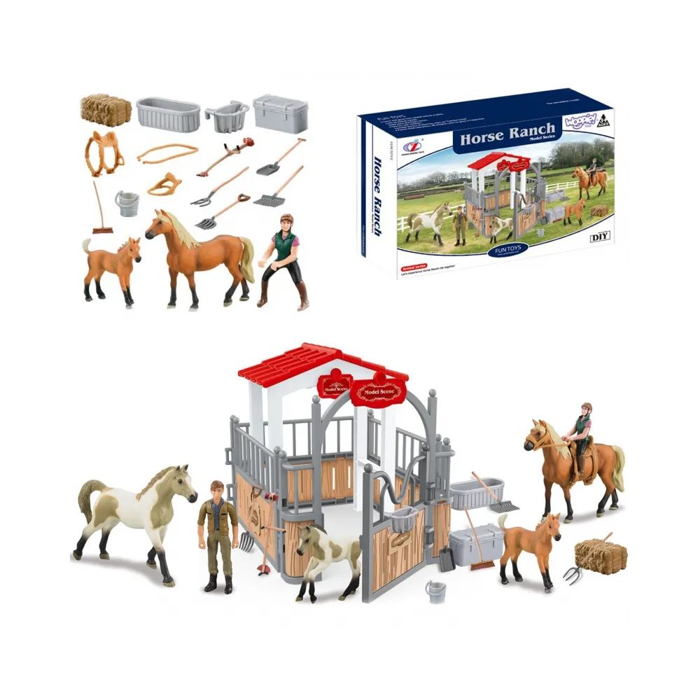 WOOPIE Zestaw Stajnia Zagroda dla Koni Figurki 18 el.