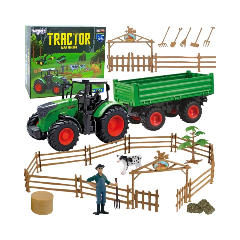 WOOPIE Zestaw Mini Farma Traktor Zwierzęta Osada Farma Rolnik 1:24
