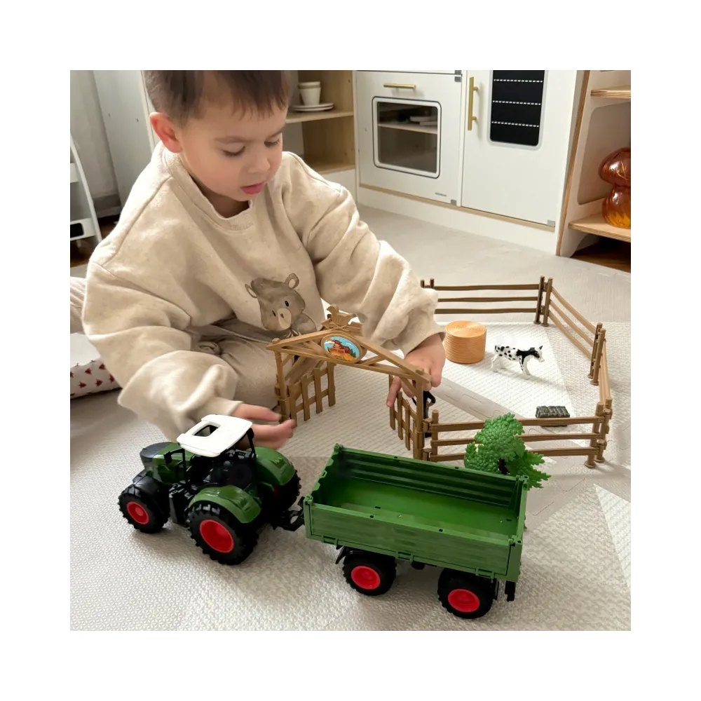 WOOPIE Zestaw Mini Farma Traktor Zwierzęta Osada Farma Rolnik 1:24