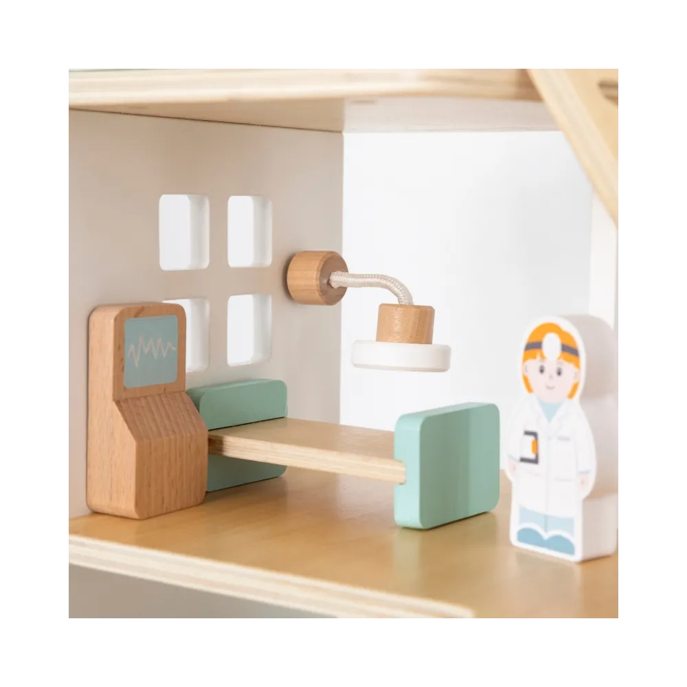 VIGA Drewniany Szpital Z Karetką Winda Zestaw 15 el