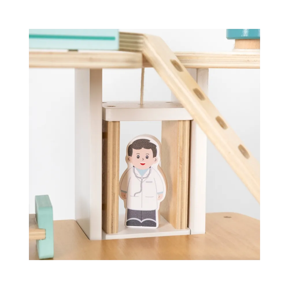 VIGA Drewniany Szpital Z Karetką Winda Zestaw 15 el