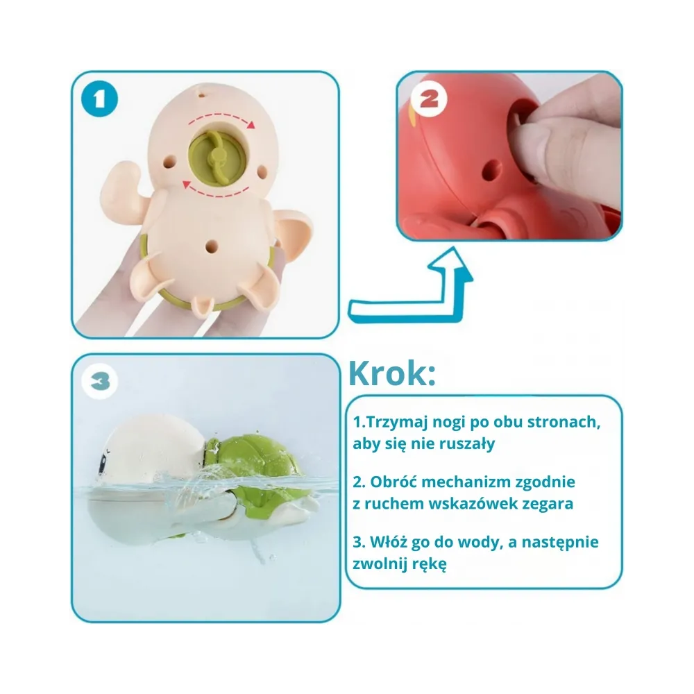 Woopie Żółw Żółwik Pływający Nakręcany Zabawka Do Kąpieli Różowy