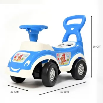 Ergonomiczne siedzisko w niebieskim jeździku