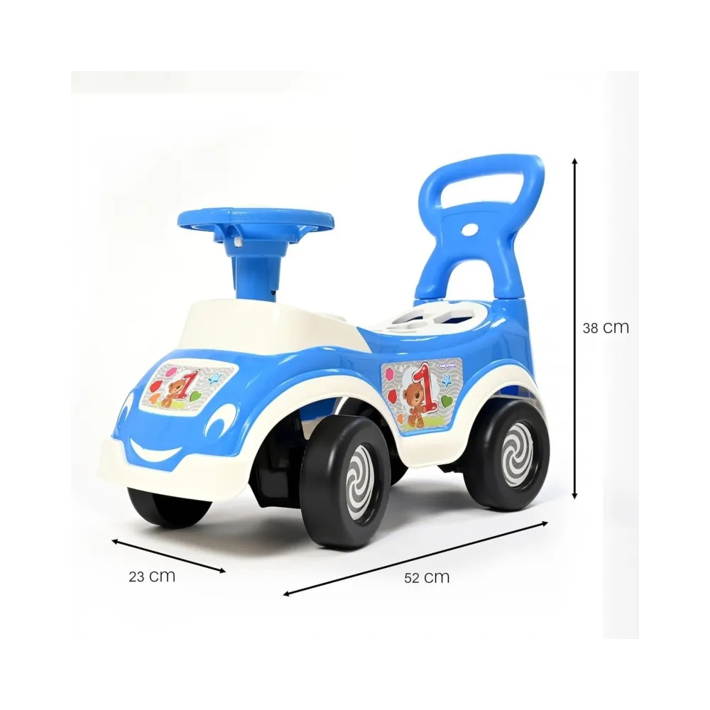 Ergonomiczne siedzisko w niebieskim jeździku