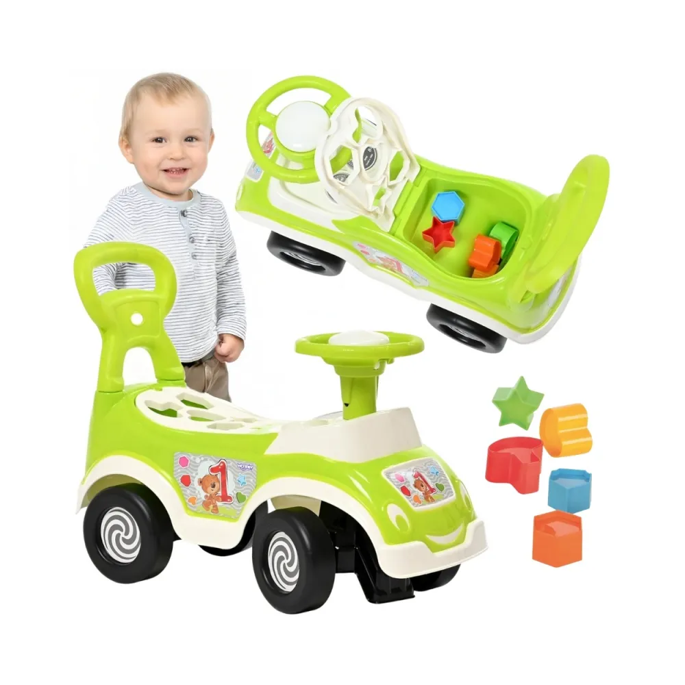 Zielony jeździk 4w1 dla dzieci wspierający naukę chodzenia