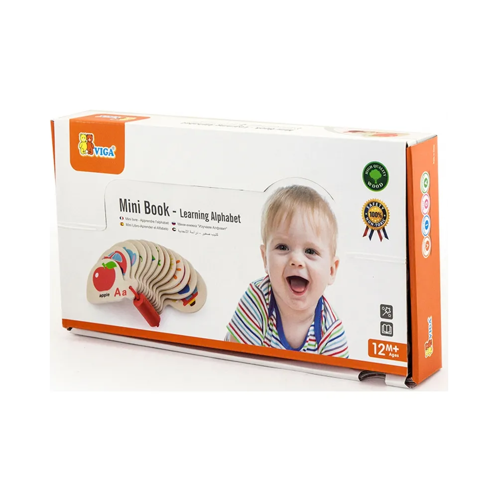 VIGA Drewniana Książeczka do Nauki Alfabetu i Angielskiego Montessori
