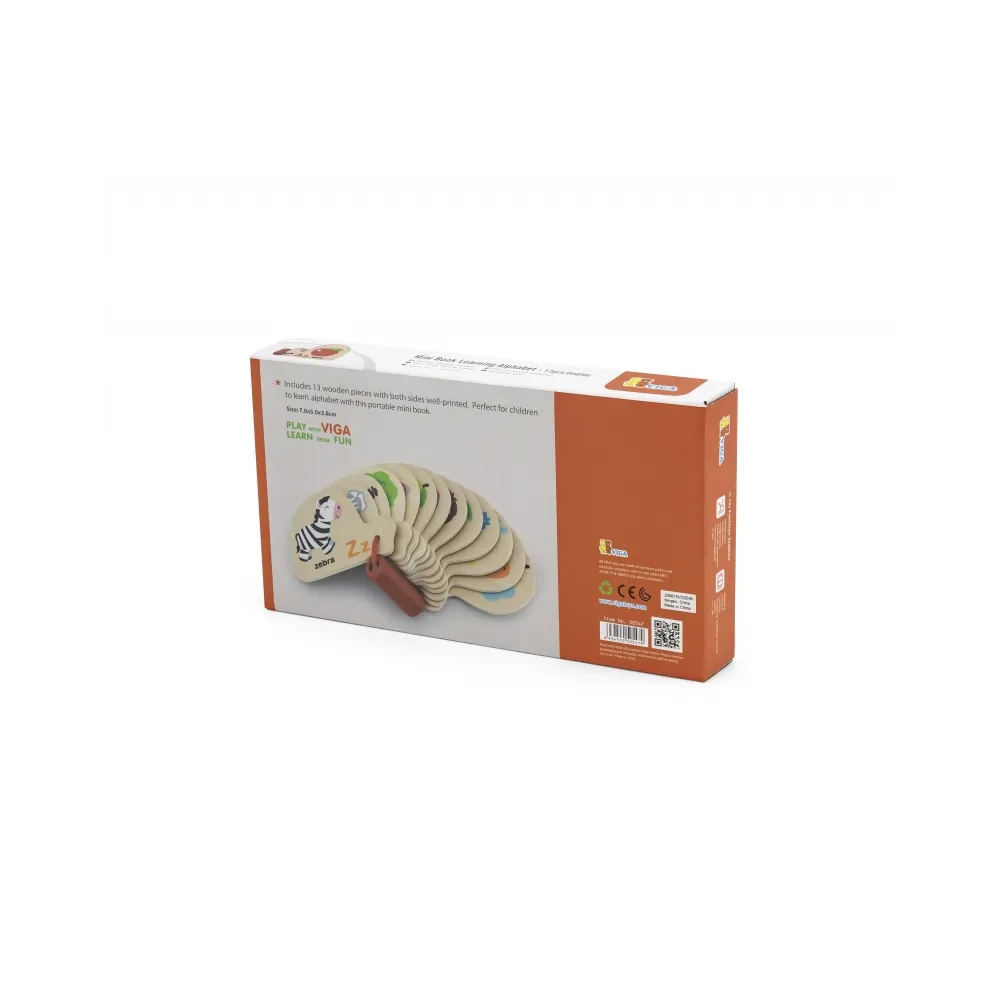 VIGA Drewniana Książeczka do Nauki Alfabetu i Angielskiego Montessori