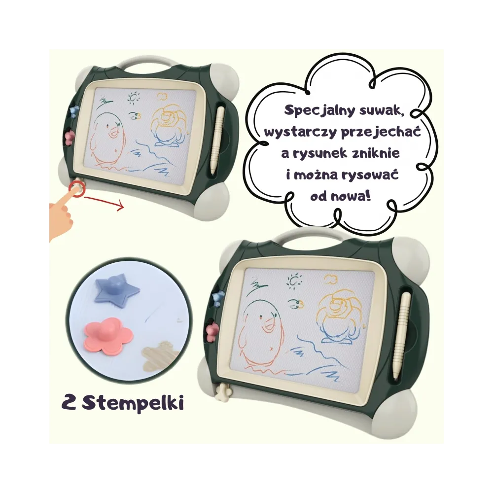 WOOPIE Znikopis Tablica Magnetyczna Kolorowa + 2 Stempelki Zielony