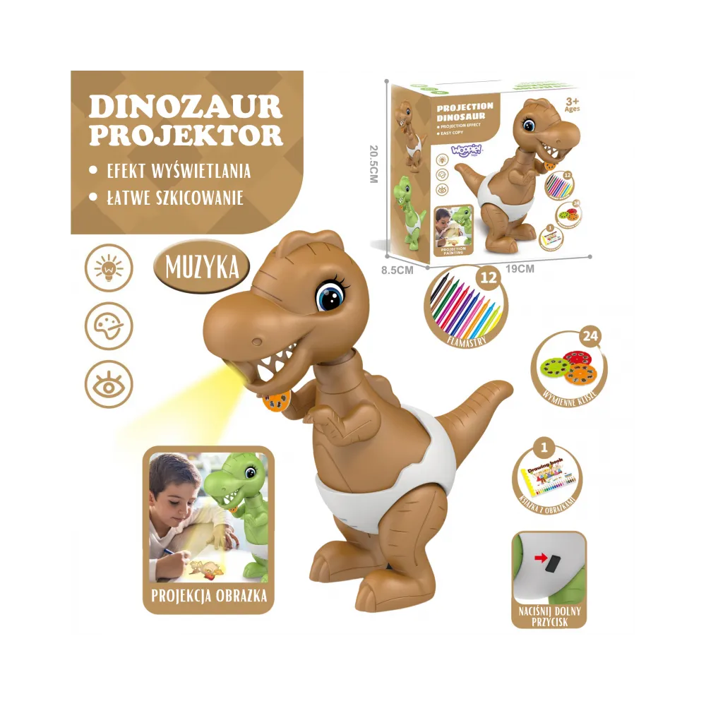 WOOPIE Dinozaur Projektor do Rysowania + Flamastry