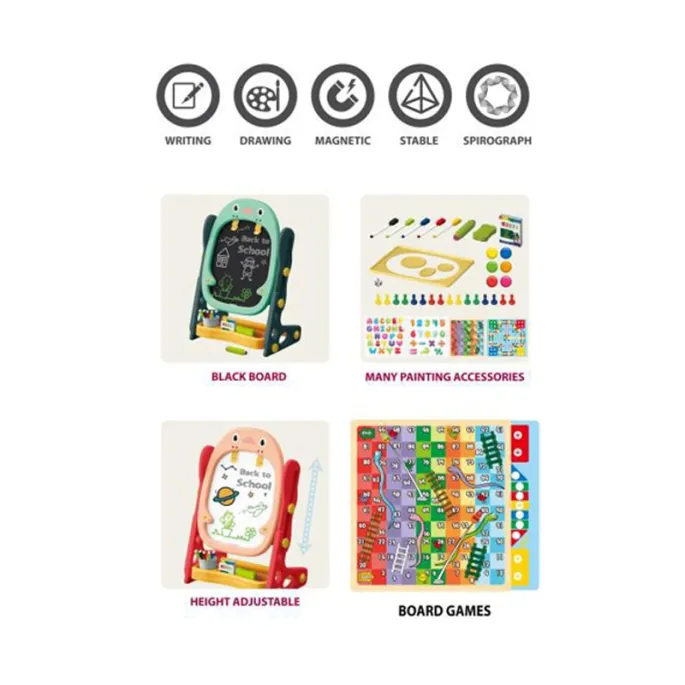 Kreatywna tablica z kolorowymi kredami i pisakami