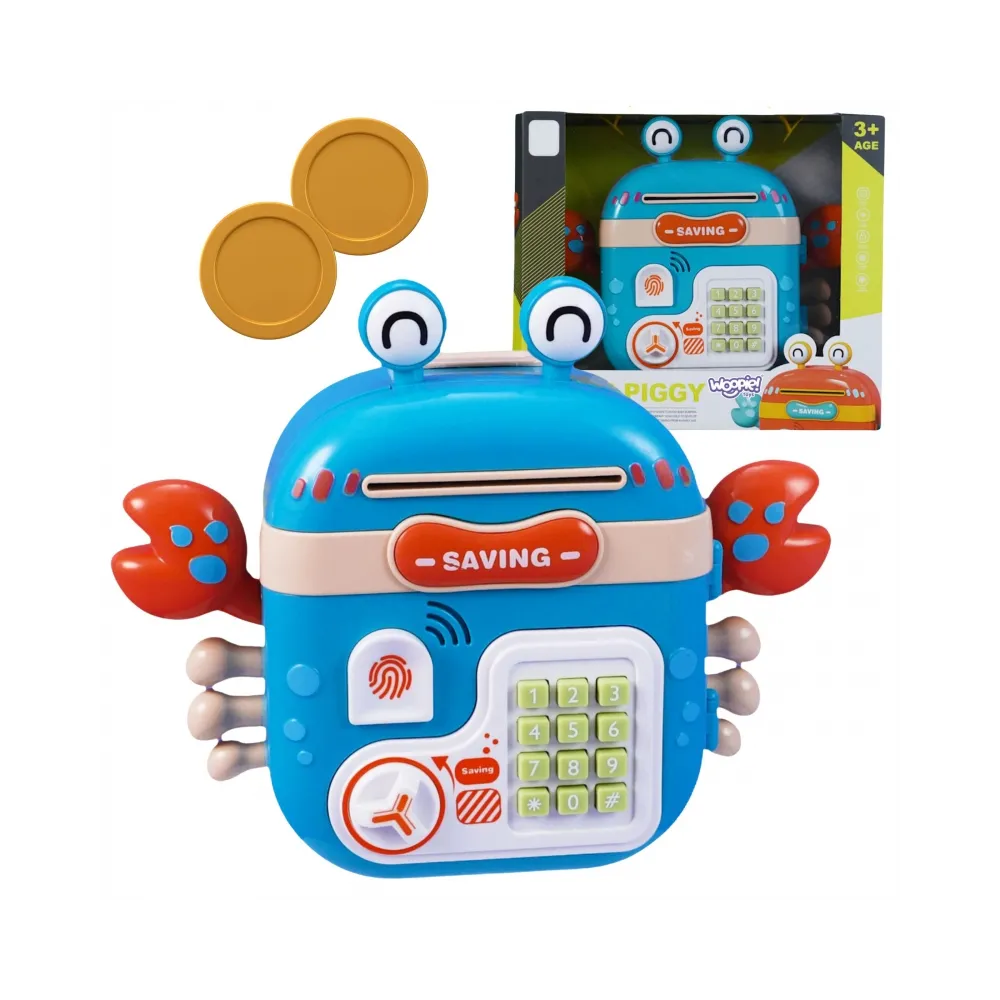 WOOPIE Elektroniczna Skarbonka Sejf Bankomat na Pin Kod Dostępu Krab Plecak Niebieski