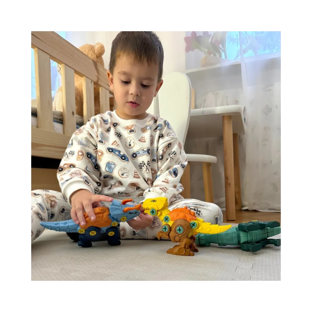 WOOPIE Zestaw Dinozaury do Skręcania 3 szt. Zestaw Konstrukcyjny w Pudełku + Wiertarka i Śrubokręt