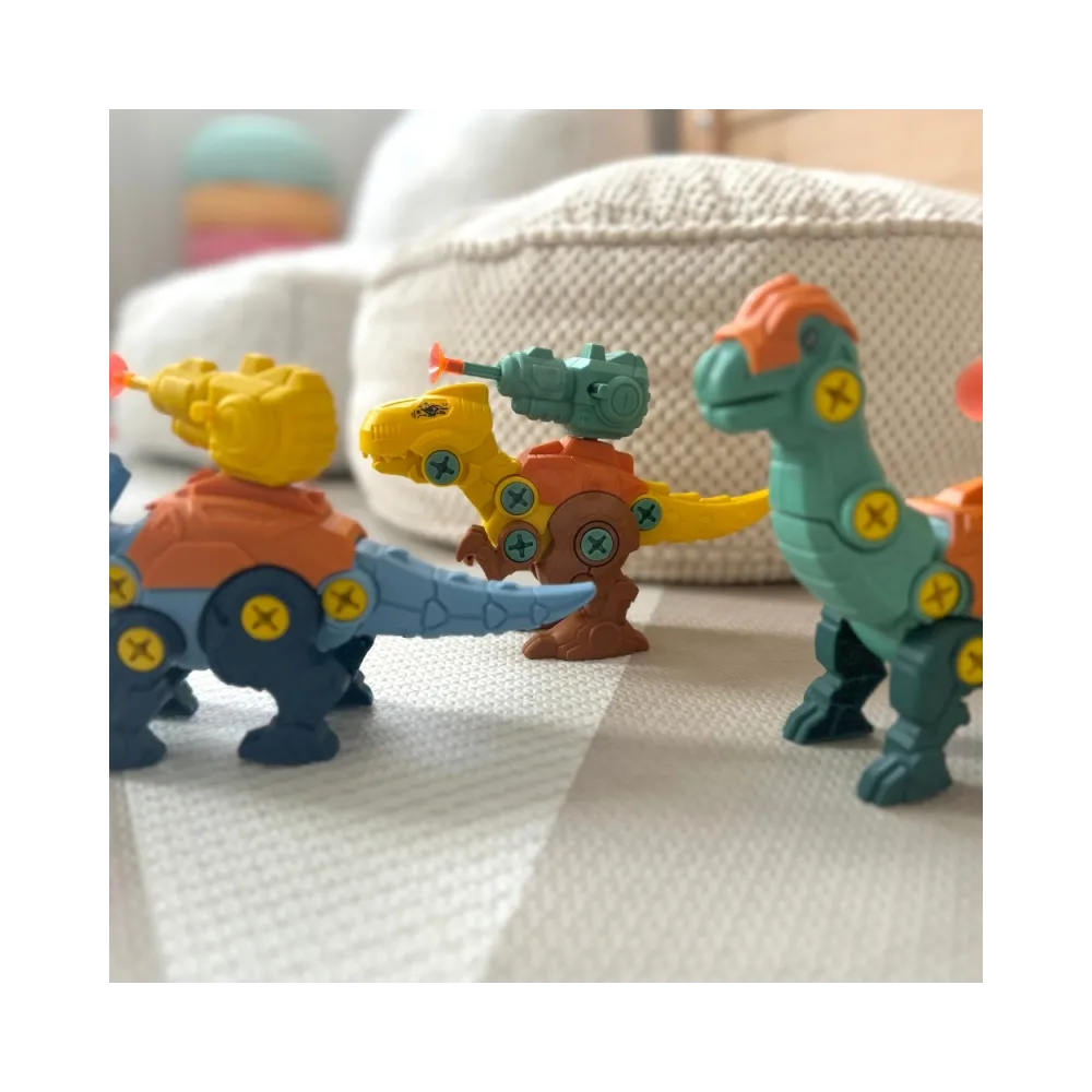 WOOPIE Zestaw Dinozaury do Skręcania 3 szt. Zestaw Konstrukcyjny w Pudełku + Wiertarka i Śrubokręt