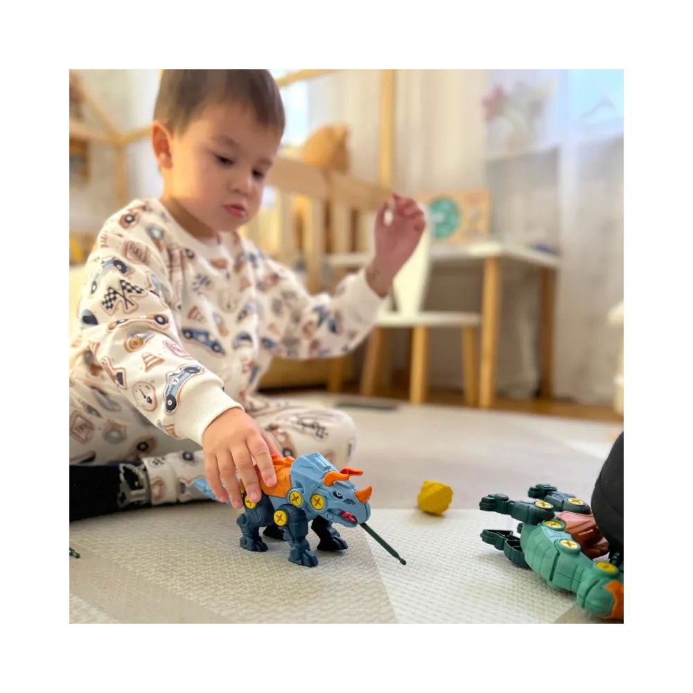 WOOPIE Zestaw Dinozaury do Skręcania 3 szt. Zestaw Konstrukcyjny w Pudełku + Wiertarka i Śrubokręt