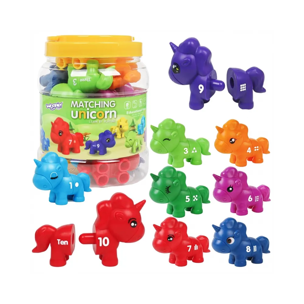 WOOPIE Zestaw Nauka Liczb Kolorów Montessori Figurki Jednorożce do Składania "Dopasuj Cyferki" 13 el.