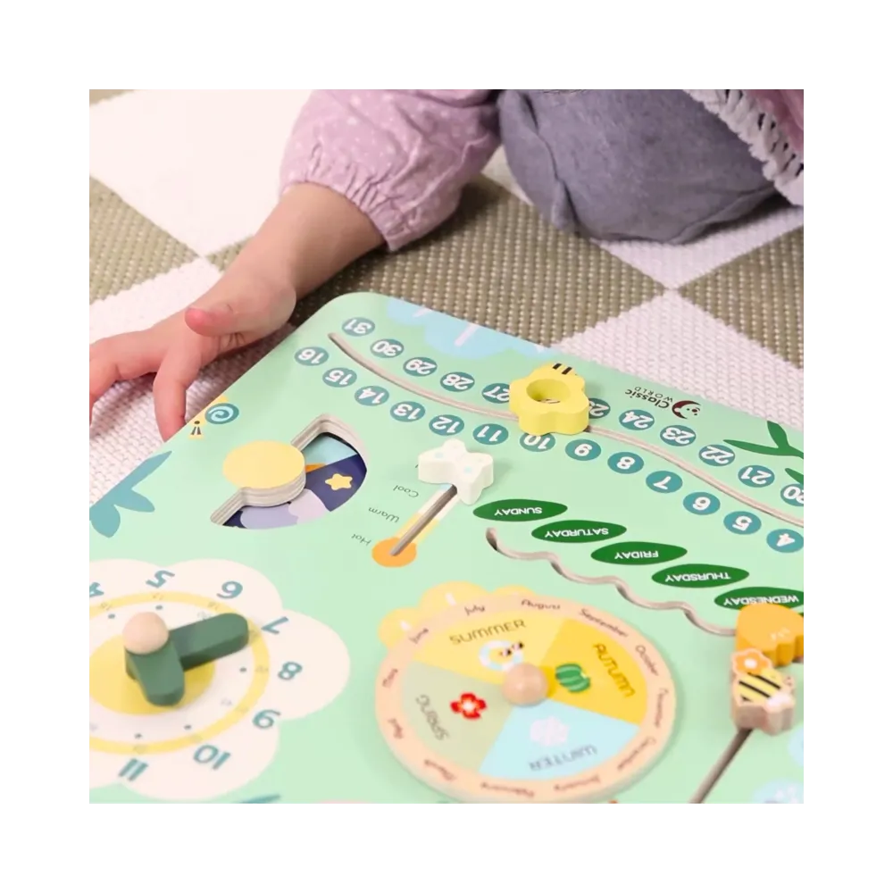 CLASSIC WORLD Drewniana Tablica Manipulacyjna "Mój pierwszy kalendarz" Zegar dla Dzieci