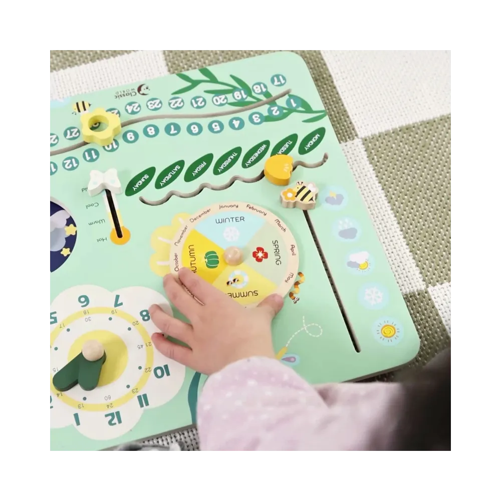 CLASSIC WORLD Drewniana Tablica Manipulacyjna "Mój pierwszy kalendarz" Zegar dla Dzieci