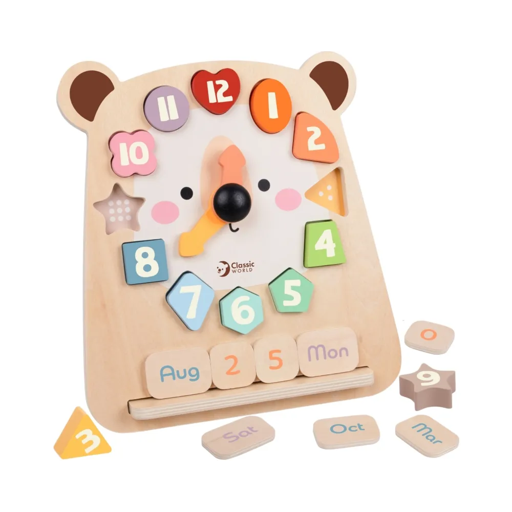 CLASSIC WORLD Zegar Miś Montessori Edukacyjny 3w1 Nauka Czasu Liczenia i Daty