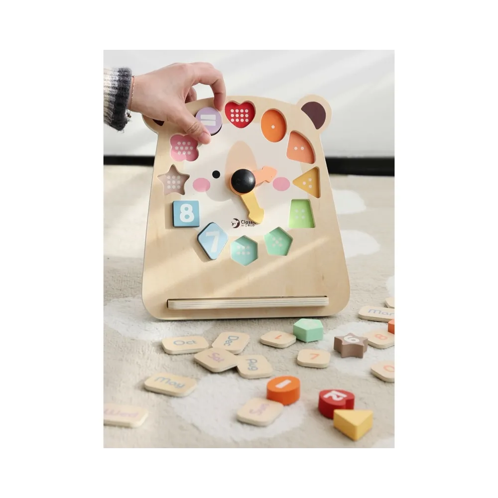 CLASSIC WORLD Zegar Miś Montessori Edukacyjny 3w1 Nauka Czasu Liczenia i Daty