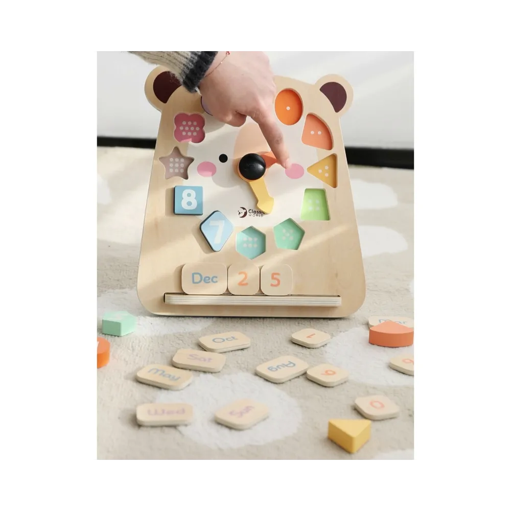 CLASSIC WORLD Zegar Miś Montessori Edukacyjny 3w1 Nauka Czasu Liczenia i Daty