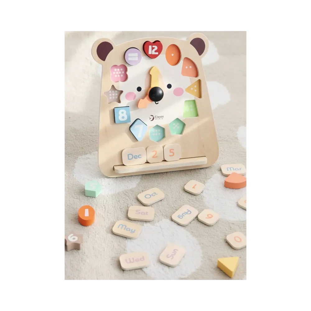 CLASSIC WORLD Zegar Miś Montessori Edukacyjny 3w1 Nauka Czasu Liczenia i Daty