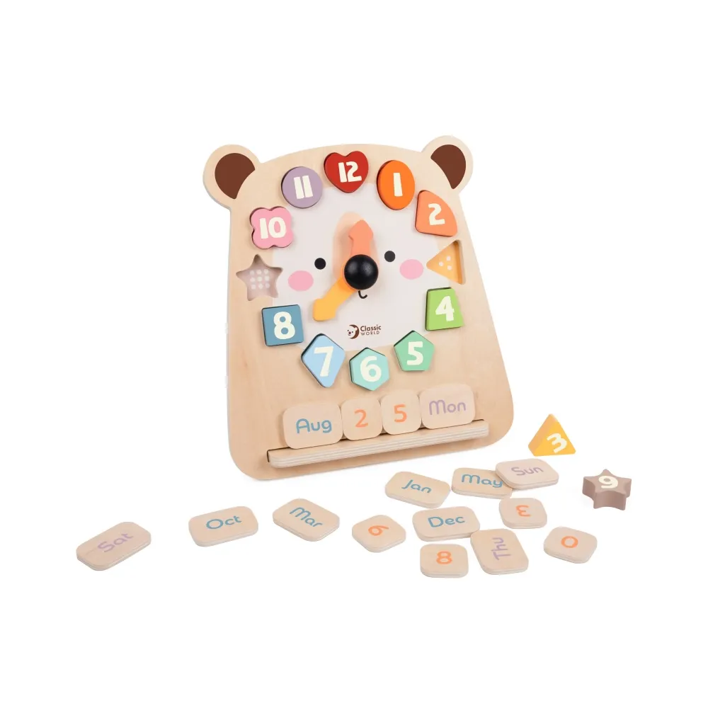 CLASSIC WORLD Zegar Miś Montessori Edukacyjny 3w1 Nauka Czasu Liczenia i Daty