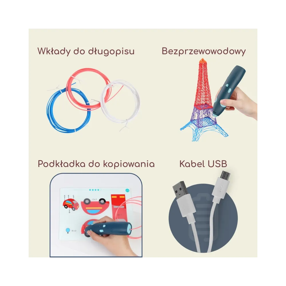 WOOPIE 3D Drukarka-Długopis Pen Bezpieczny Wkłady Usb