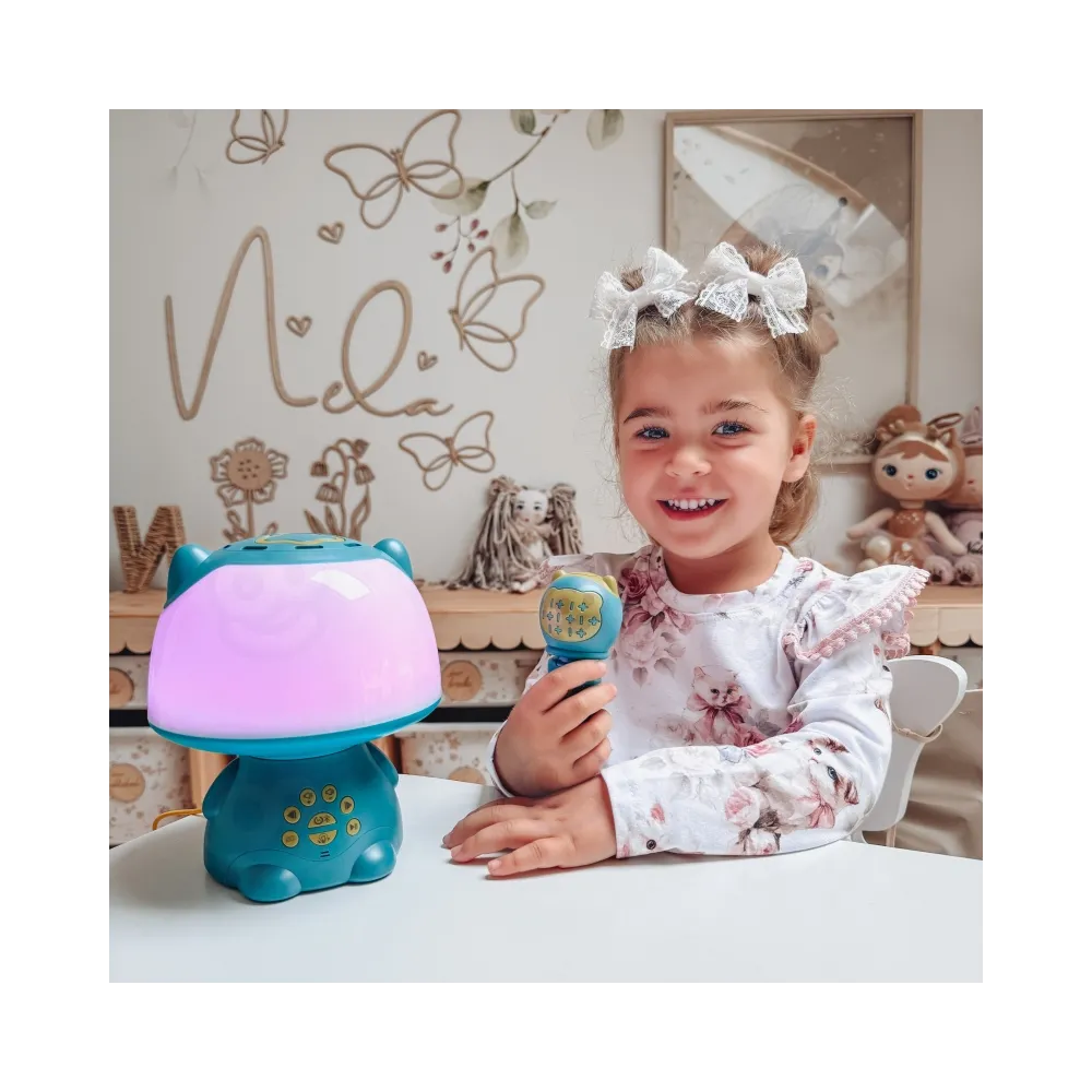 WOOPIE Multifunkcyjna Lampka RGB Głośnik Bluetooth Karaoke Modulator Głosu Karta SD Turkusowa