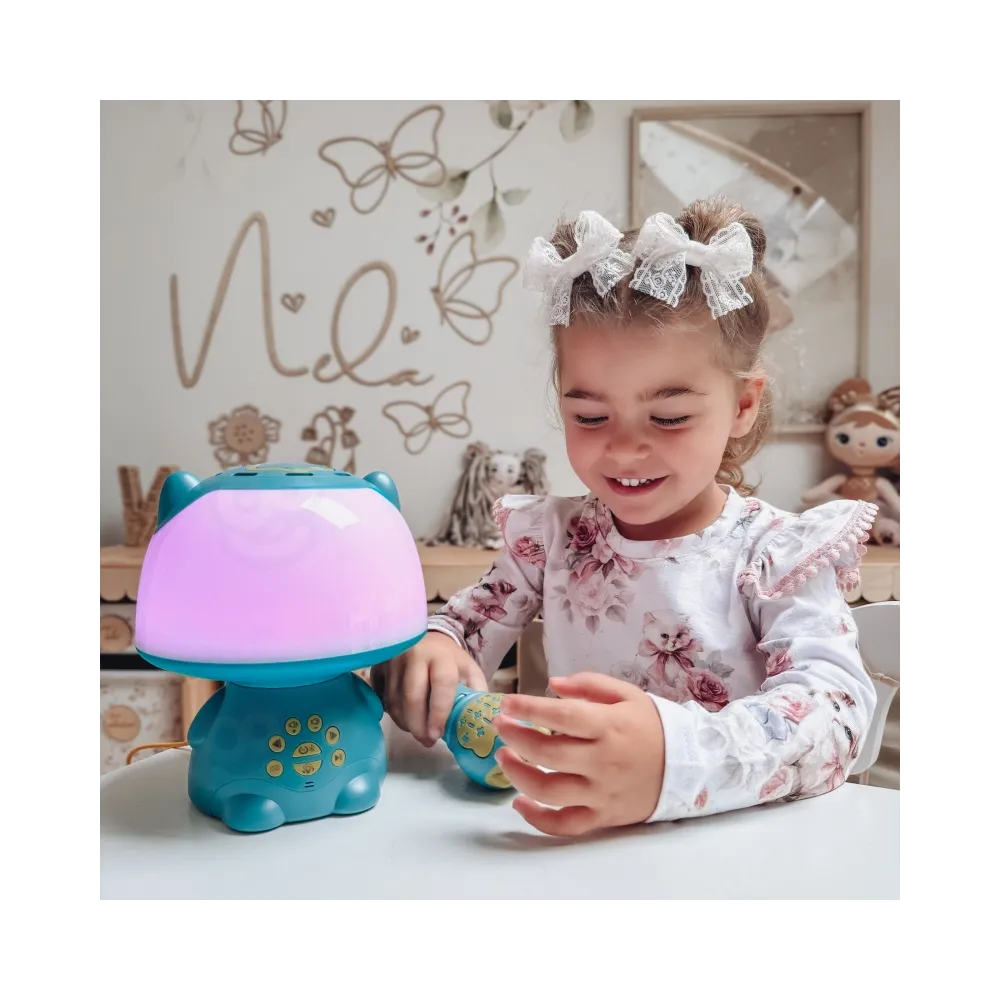 WOOPIE Multifunkcyjna Lampka RGB Głośnik Bluetooth Karaoke Modulator Głosu Karta SD Turkusowa