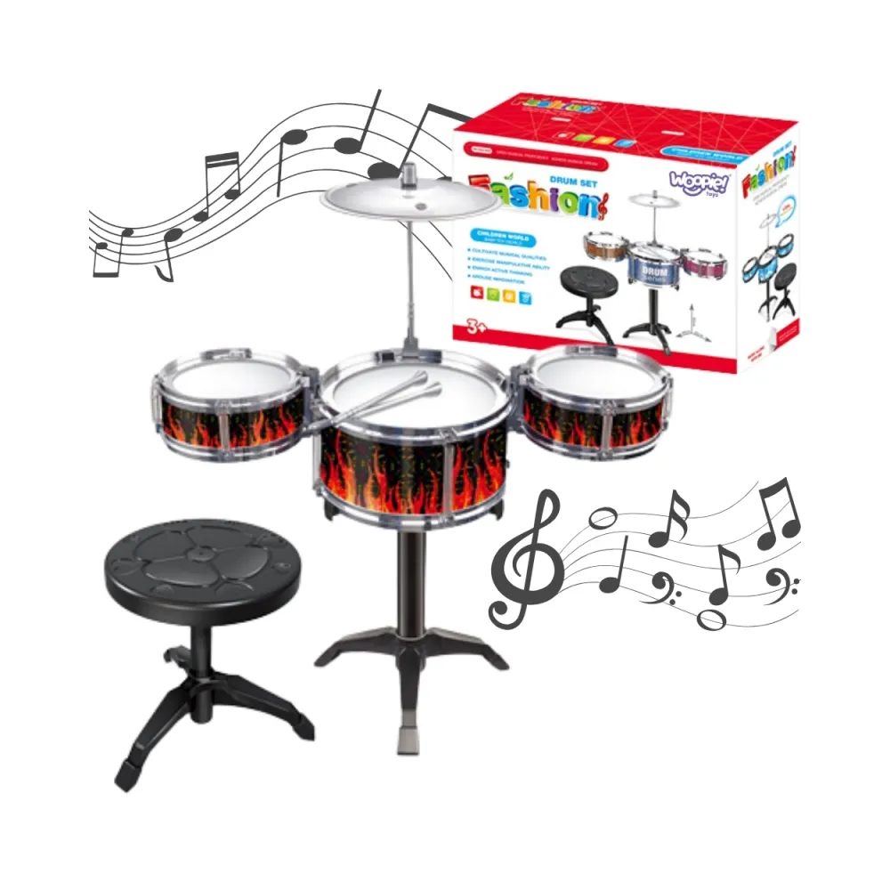 WOOPIE Perkusja Edukacyjna dla Dzieci 3 Bębny 1 Talerz + Taboret