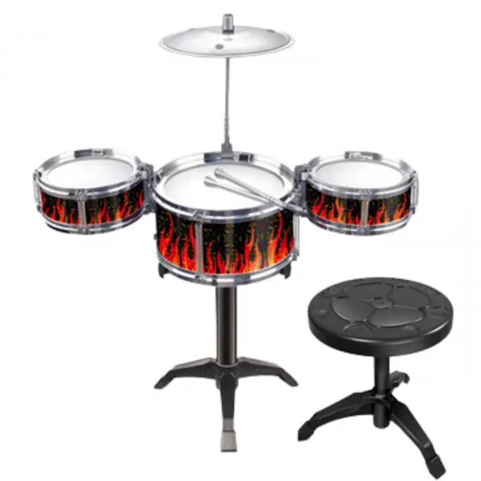 Zestaw bębów dla małych muzyków z lekkiego plastiku.