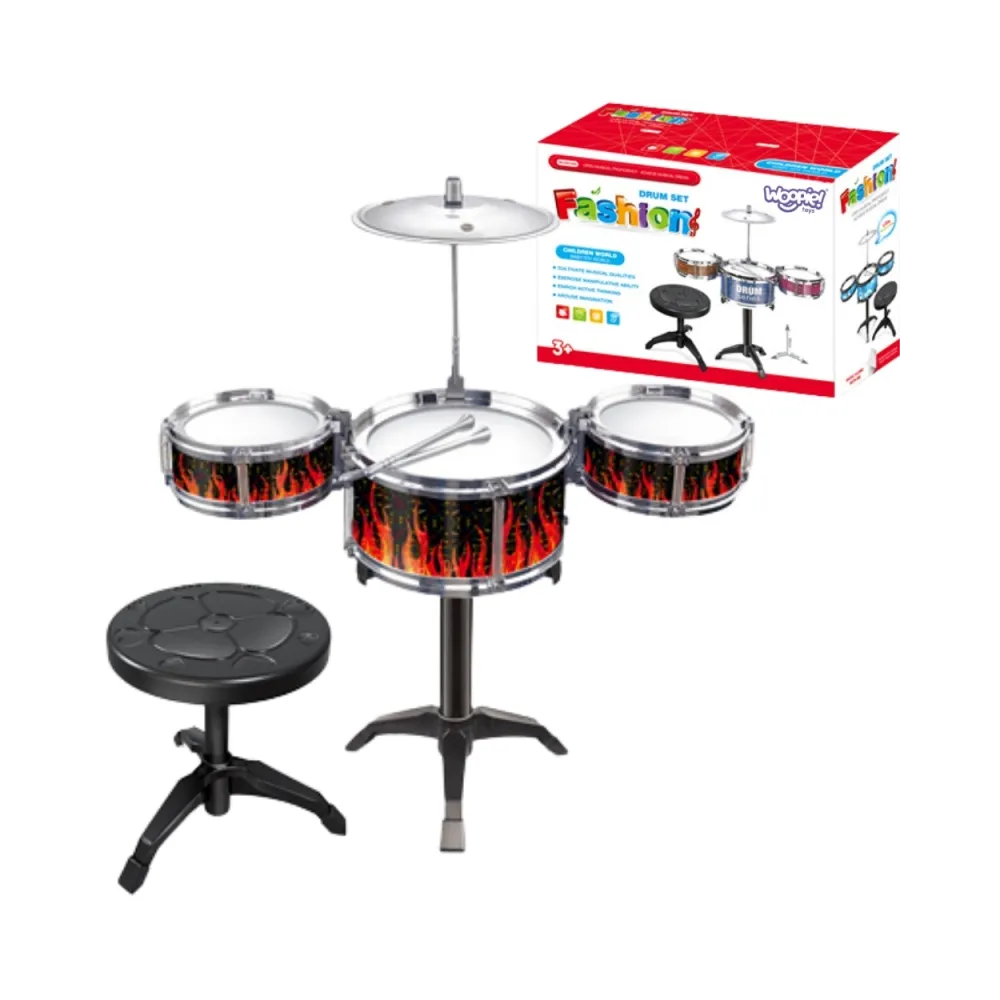 WOOPIE Perkusja Edukacyjna dla Dzieci 3 Bębny 1 Talerz + Taboret