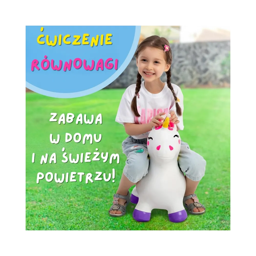 Skoczek gumowy dla malucha – jednorożec z wygodnymi uchwytami