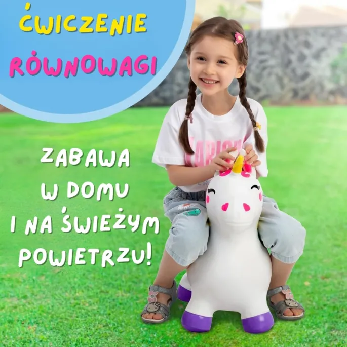Skoczek gumowy dla malucha – jednorożec z wygodnymi uchwytami