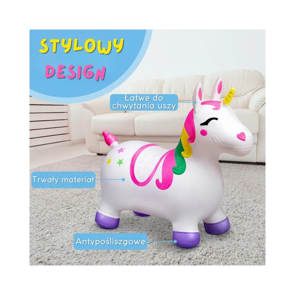 Aktywizujący skoczek dziecięcy, jednorożec z pompką do domu i ogrodu