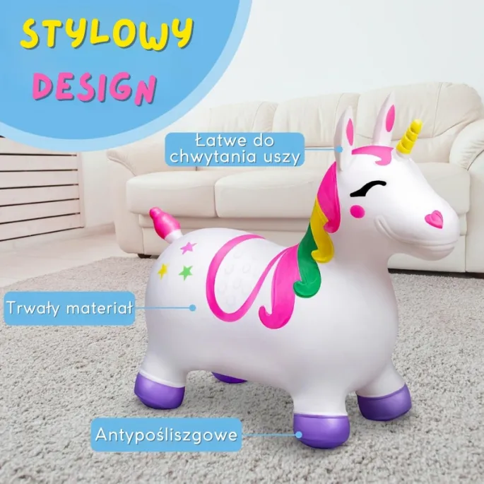 Aktywizujący skoczek dziecięcy, jednorożec z pompką do domu i ogrodu