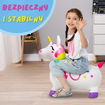 Biały jednorożec gumowy – bezpieczna i kolorowa zabawka na aktywność ruchową
