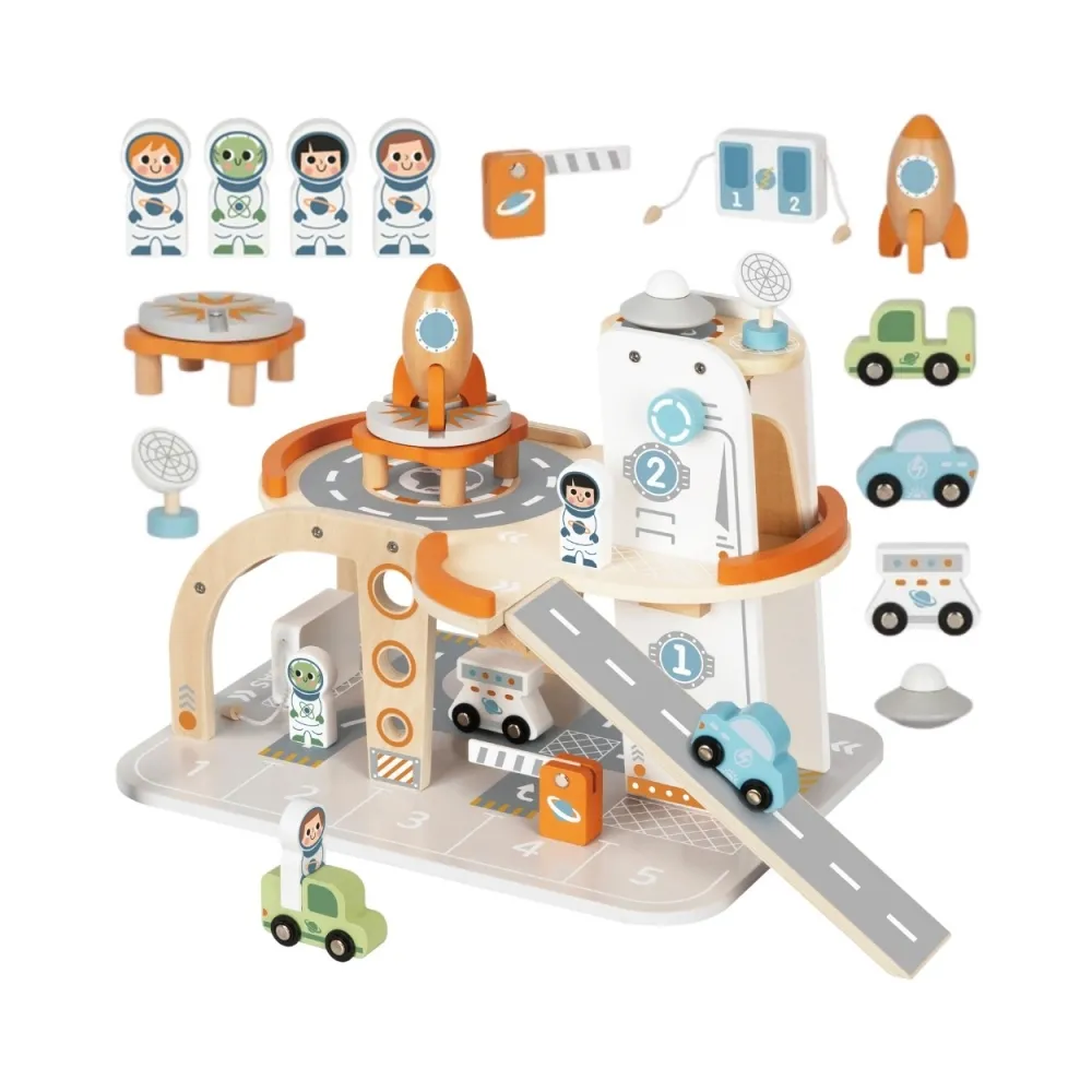 TOOKY TOY Drewniany Kosmiczny Parking Stacja Kosmiczna