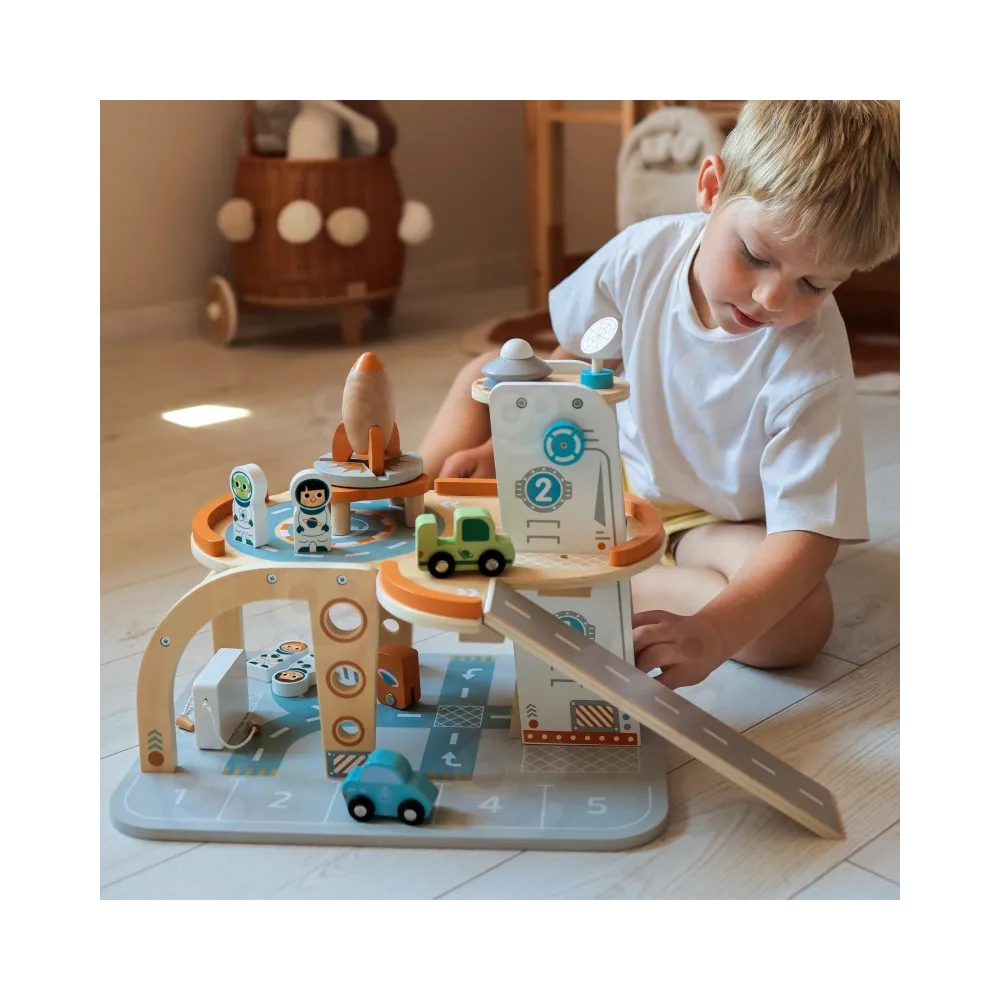 TOOKY TOY Drewniany Kosmiczny Parking Stacja Kosmiczna