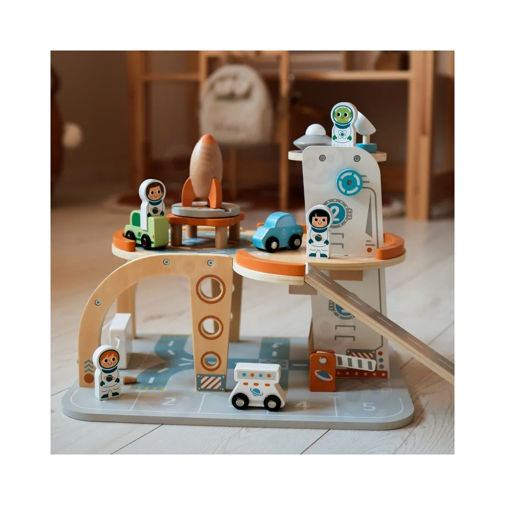 TOOKY TOY Drewniany Kosmiczny Parking Stacja Kosmiczna