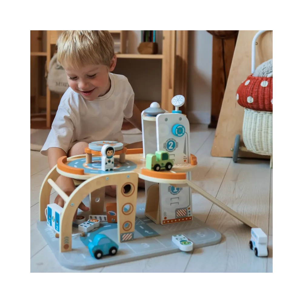 TOOKY TOY Drewniany Kosmiczny Parking Stacja Kosmiczna