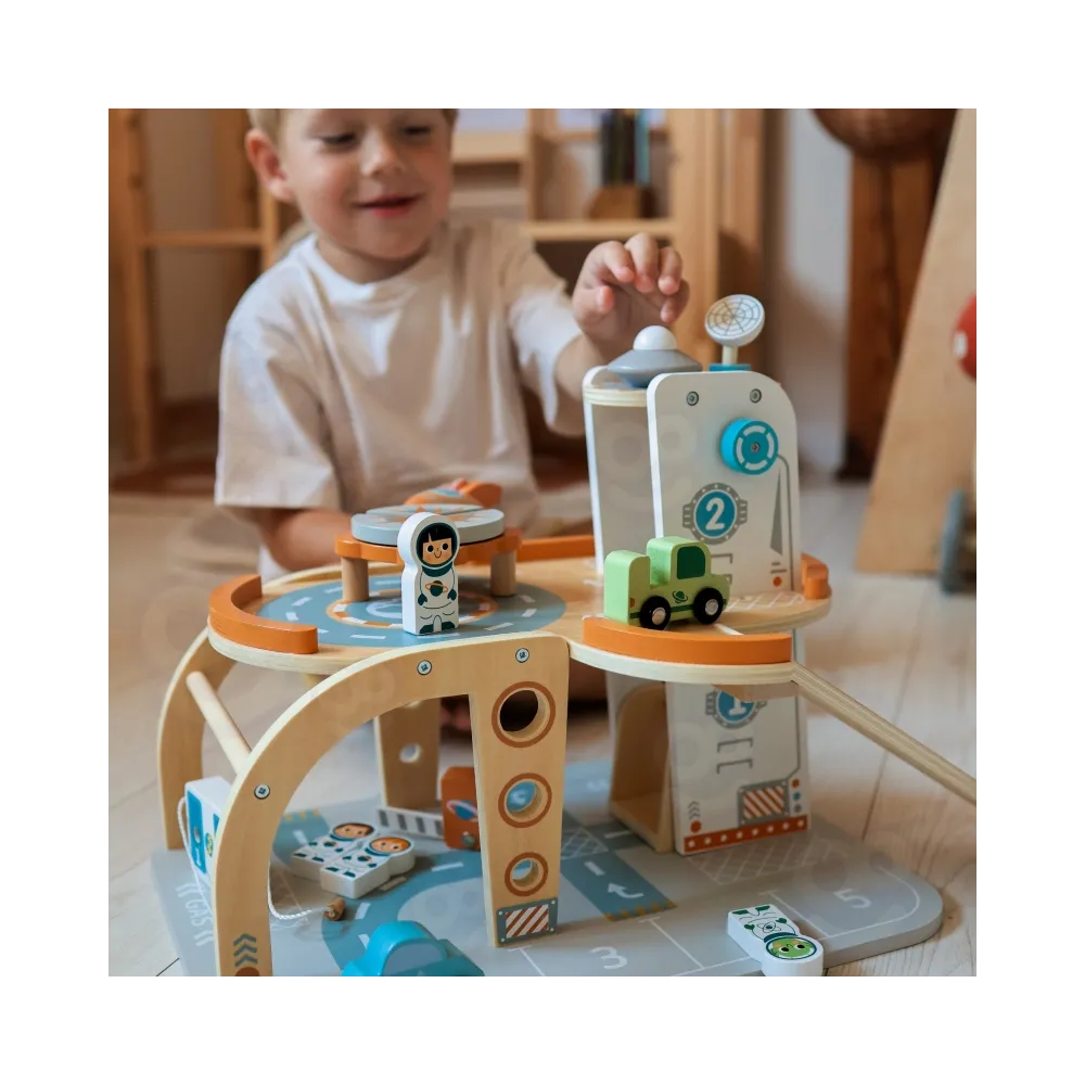 TOOKY TOY Drewniany Kosmiczny Parking Stacja Kosmiczna