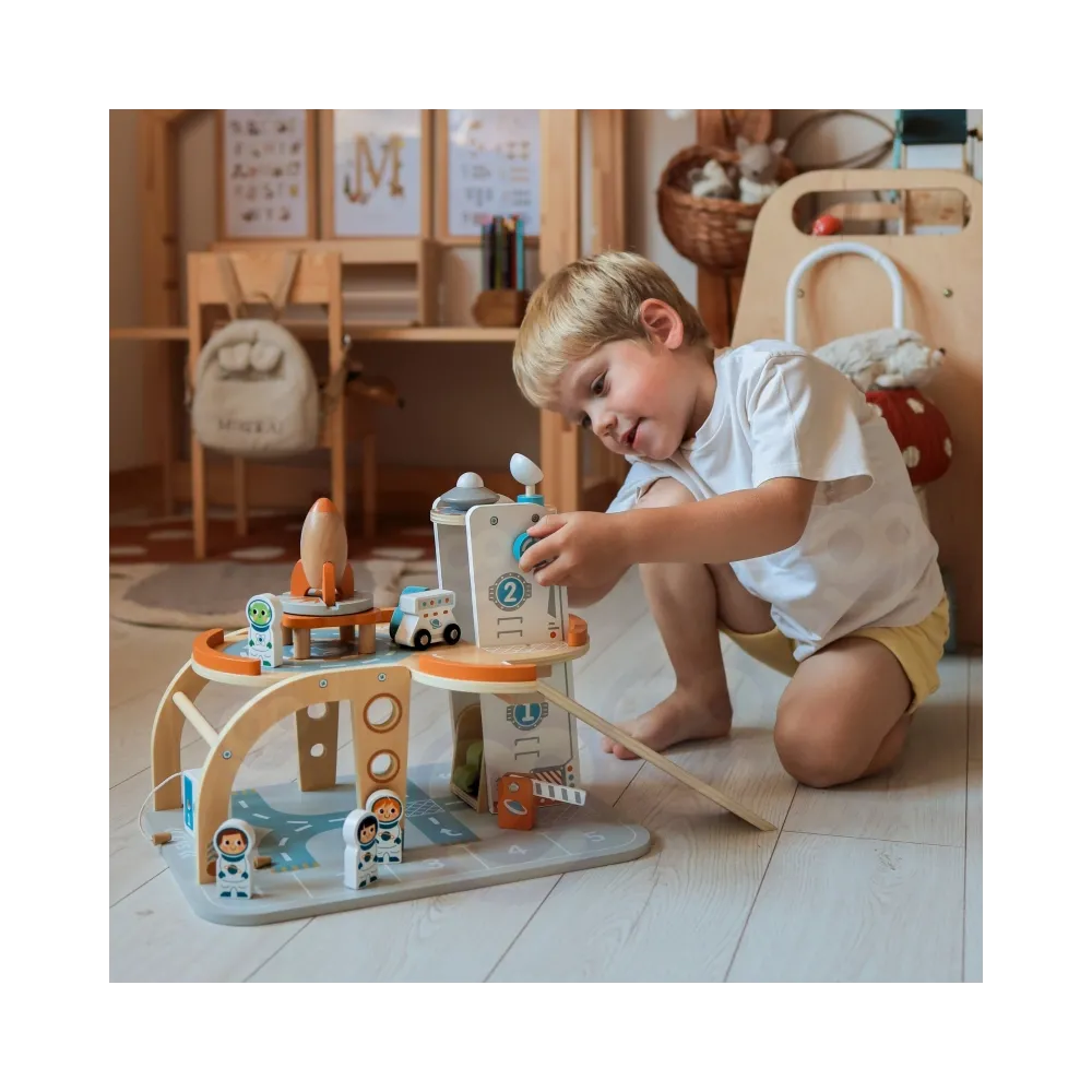 TOOKY TOY Drewniany Kosmiczny Parking Stacja Kosmiczna