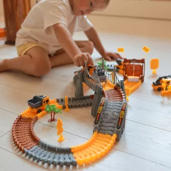 Rozbudowany plac budowy XXL z torami i akcesoriami dla dzieci