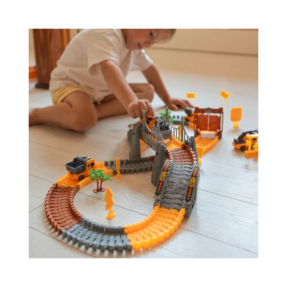 Rozbudowany plac budowy XXL z torami i akcesoriami dla dzieci