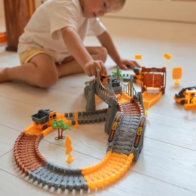 Rozbudowany plac budowy XXL z torami i akcesoriami dla dzieci