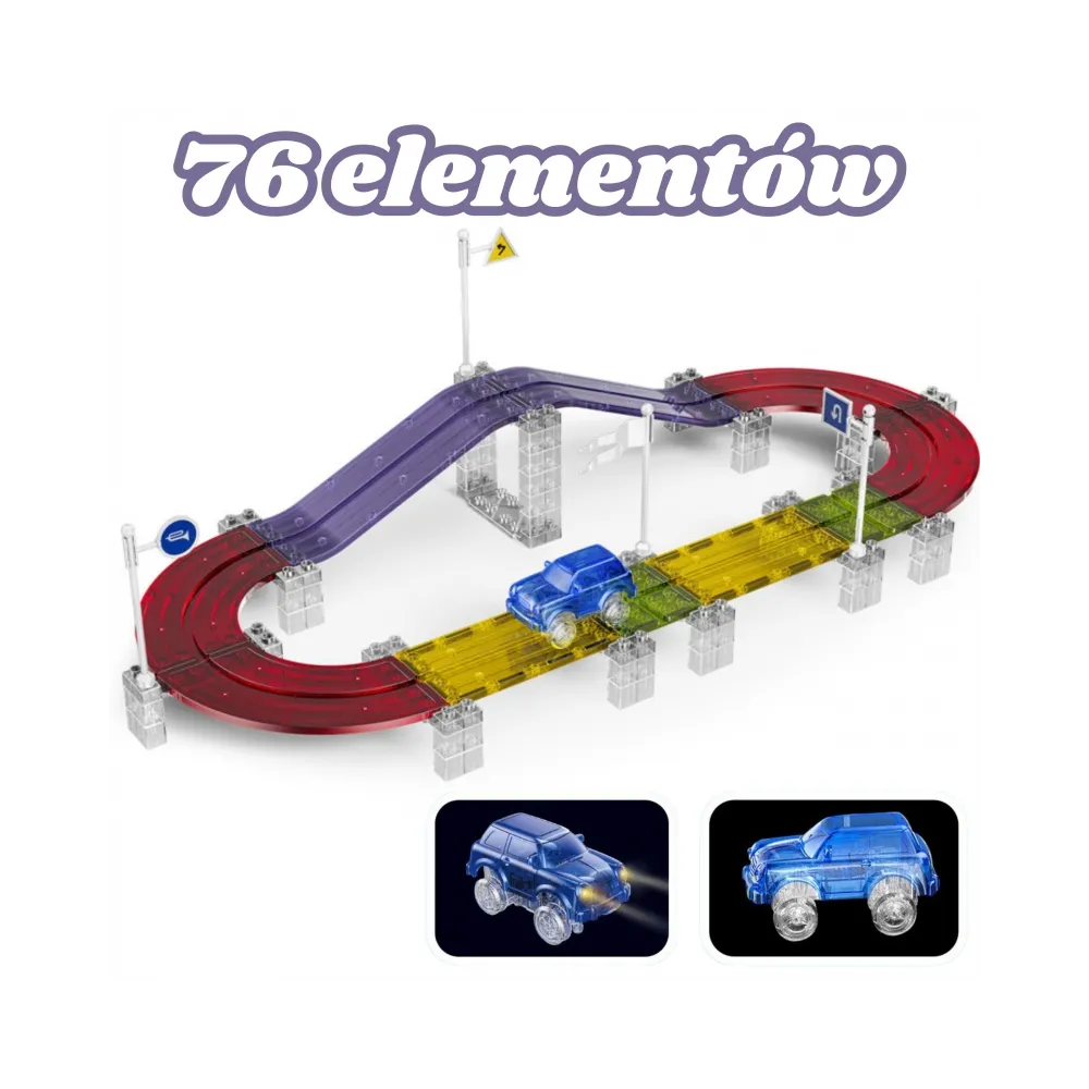 WOOPIE Magnetyczny Tor Samochodowy Wyścigowy + Autko 76 el.