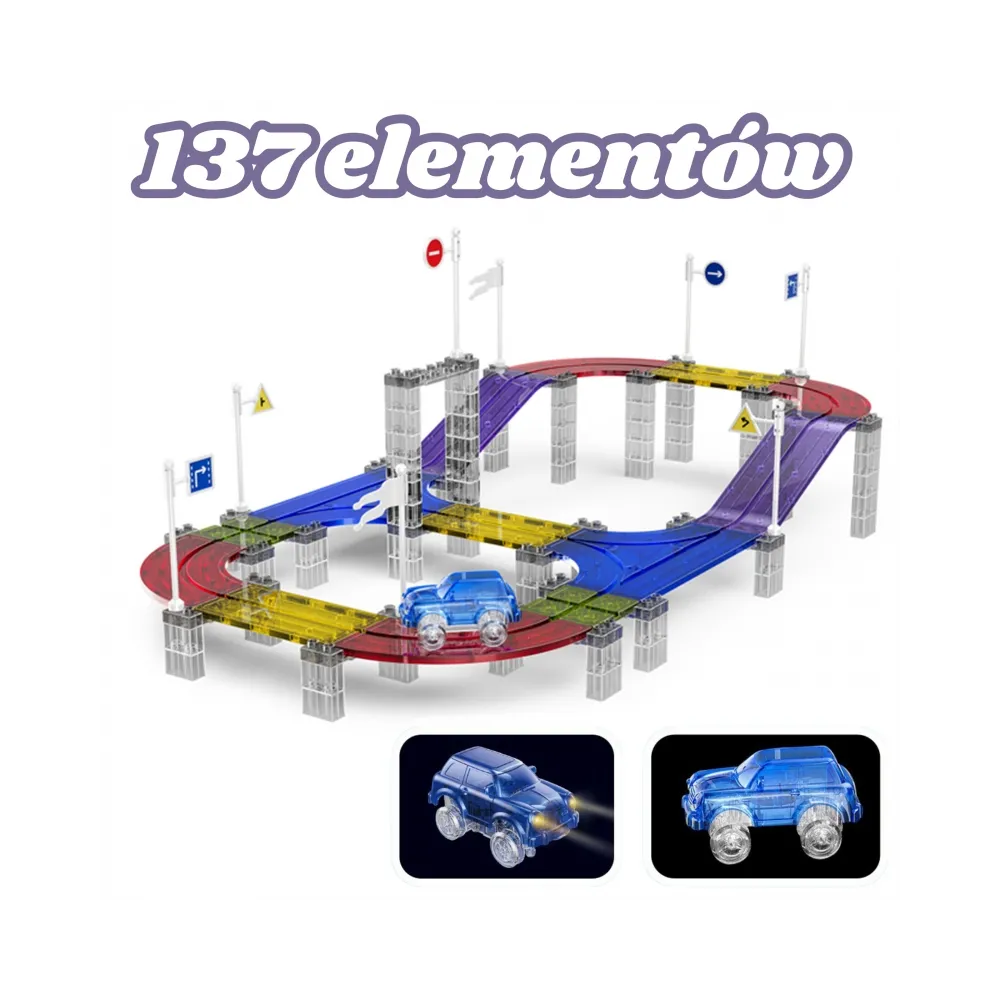 WOOPIE Magnetyczny Tor Samochodowy Wyścigowy + Autko 137 El.