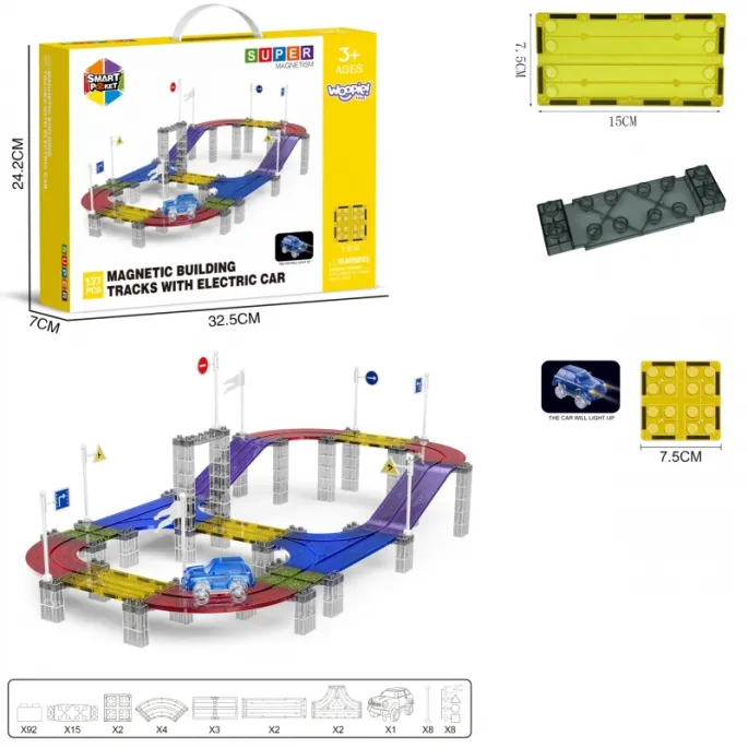 Wielopoziomowy tor wyścigowy z magnetycznymi częściami